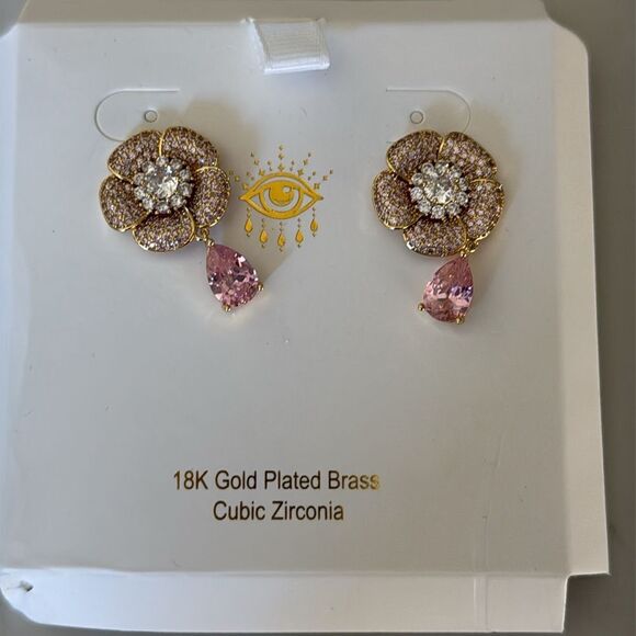 Eye Candy Aaron CZ pave flower drop earrings - Picture 3 of 3